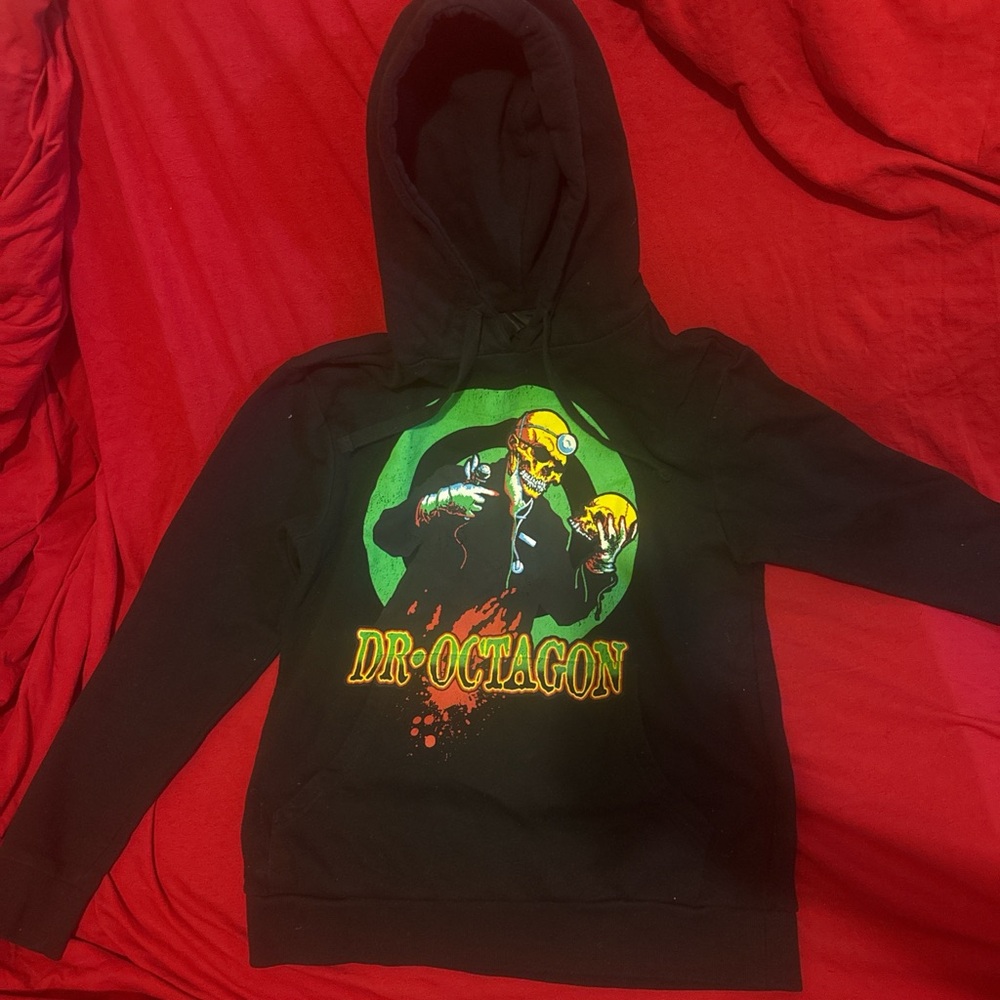 Black Graphic Hoodie with 'Dr. Octagon' Print